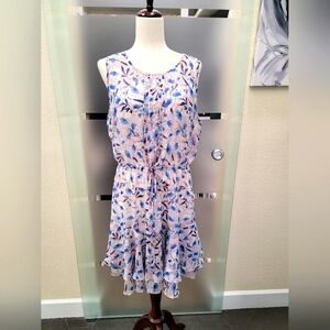 Tommy Bahama Floral Blue and Pink Sleeveless Dress with Drawstring Waust Size 14